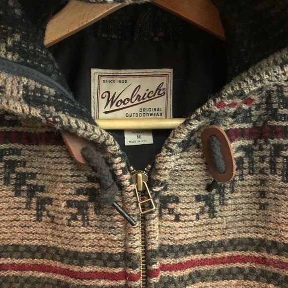 Vintage Woolrich Wool Snowflake Print Brown Hooded‎ Coat Size Medium - Picture 3 of 8